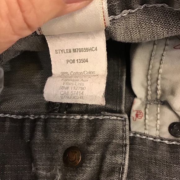 True Religion 30 Men’s Straight Jeans (Measures 31x30) Hemmed Gray Flap Pockets - Picture 11 of 13